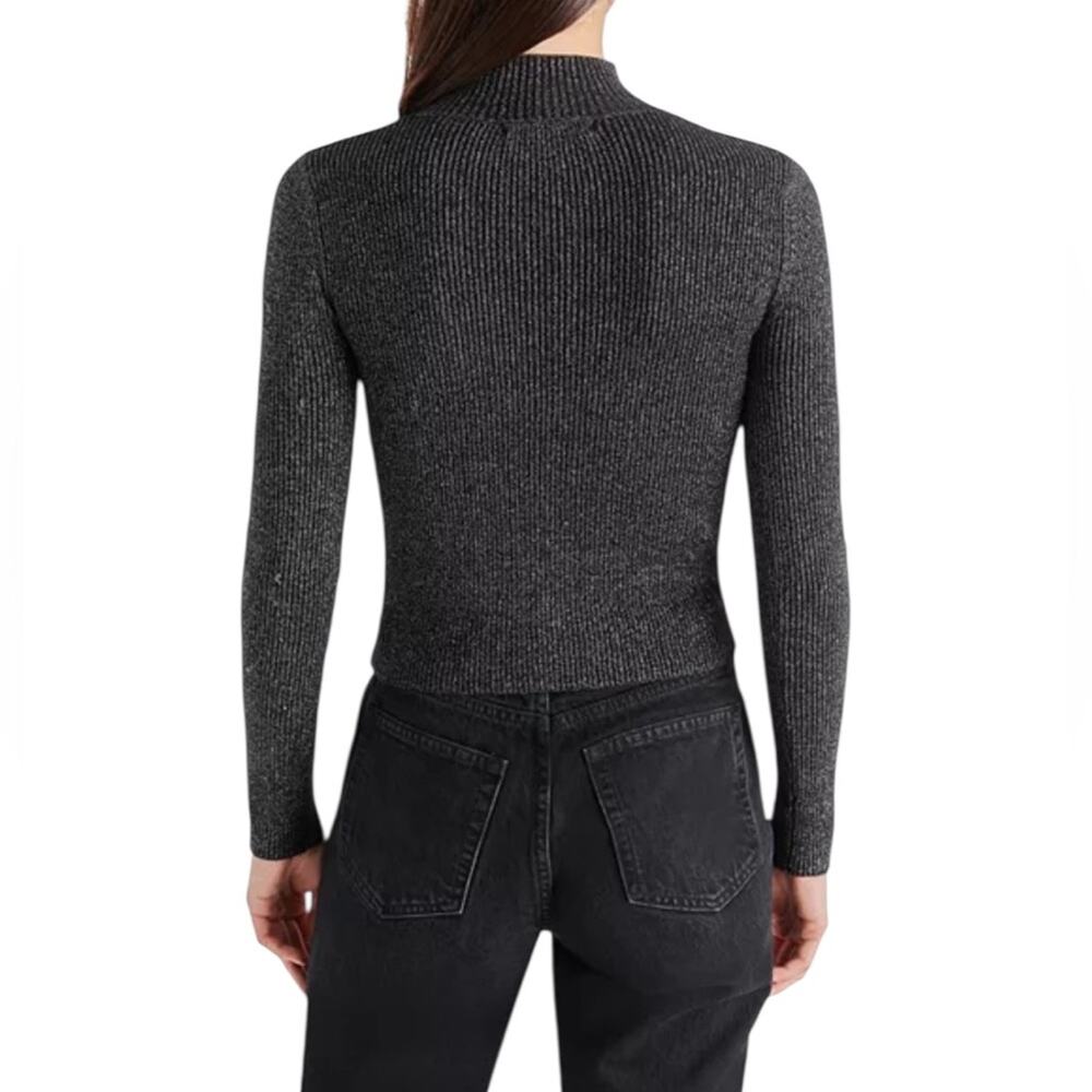 NWOT Steve Madden Serita Metallic Gray Rib Mock Neck Sweater – Sz Med - Picture 4 of 11